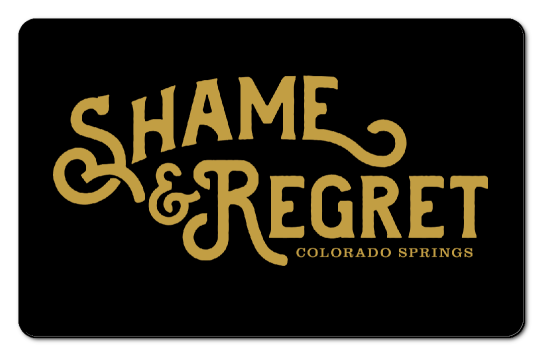 shame and regret gold text logo on a black background